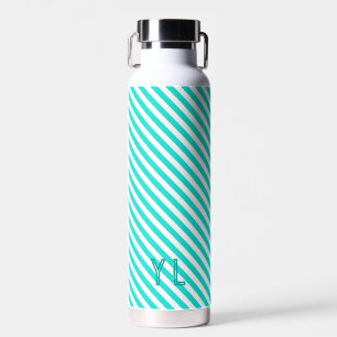 Diagonale Neonblau-weiße Streifen Initialen Trinkflasche