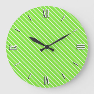 Diagonale Pinstreifen - Kalkgrün und Weiß Große Wanduhr