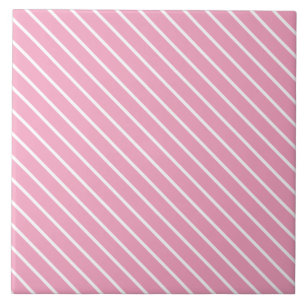 Diagonale Pinstreifen - Muschel pink und weiß Fliese