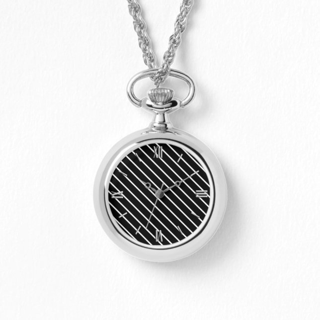 Diagonale Pinstreifen - schwarz-weiß Armbanduhr (Vorderseite)