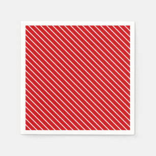 Diagonale Pinstreifen - tiefrot und weiß Serviette