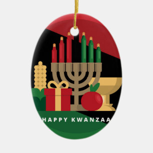 diagonale Streifen Frohes Kwanzaa Keramikornament
