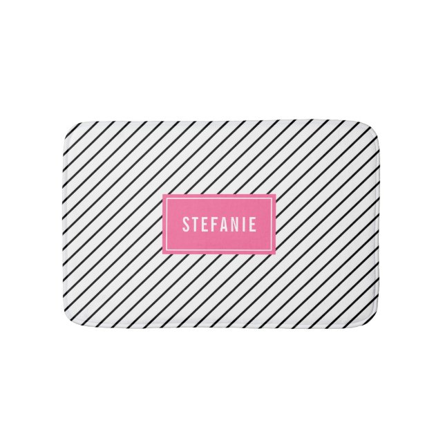 Diagonale Streifen Hot Pink Personalisiert Bath Ma Badematte (Vorderseite)