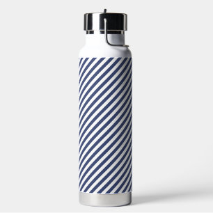 Diagonale Streifen in Marineblau und Weiß Trinkflasche