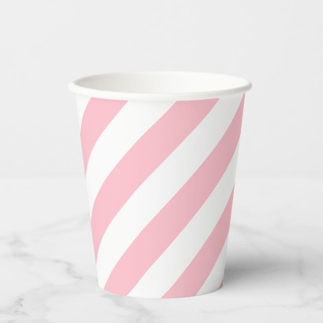 Diagonale Streifen in rosa und weiß Pappbecher (Vorderseite)