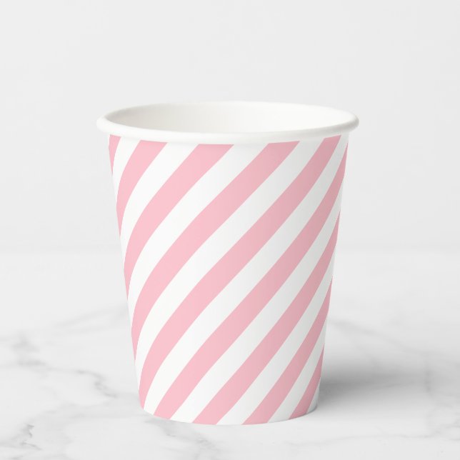 Diagonale Streifen in rosa und weißem Medium Pappbecher (Vorderseite)