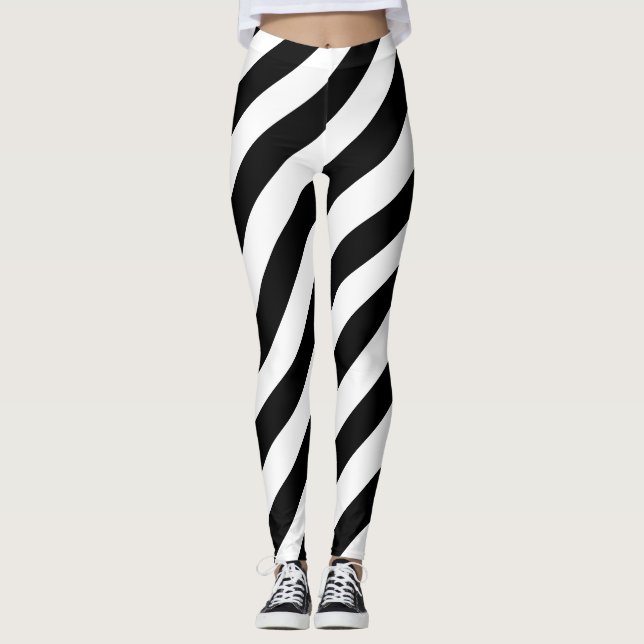 Diagonale Streifen in Schwarz/Weiß Leggings (Vorderseite)