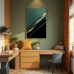 Diagonale Streifen in tiefem Smaragdgrün und Gold Poster