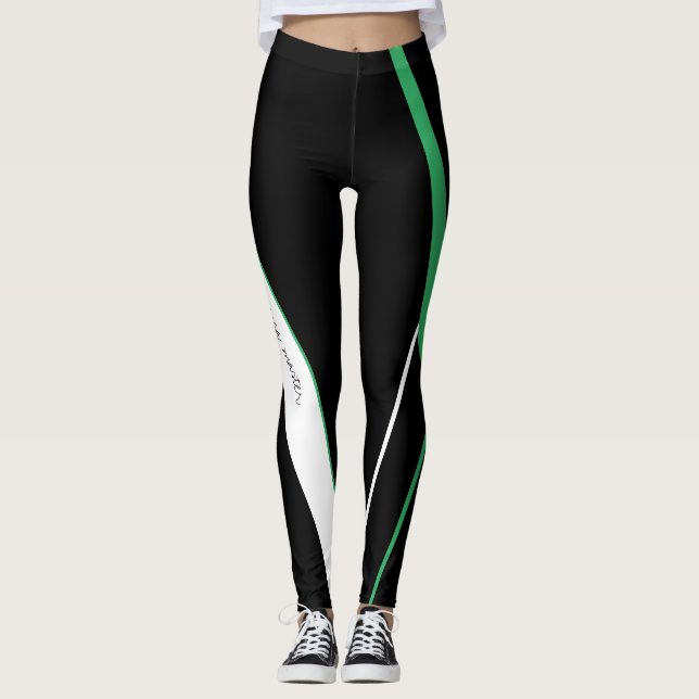 Diagonale Streifen Mit Monogramm Schwarz/Weiß Leggings (Vorderseite)