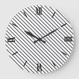 Diagonale Streifen - weiß und schwarz Große Wanduhr