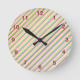 Diagonale Stripes bunte Muster-Wanduhr Runde Wanduhr