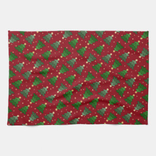 Diagonale Weihnachtsbäume mit Sternen auf Custom R Geschirrtuch