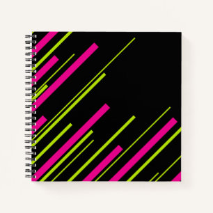 Diagonalen in Kalkgrün, Hot Rosa und Schwarz Notizbuch