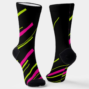 Diagonalen in Kalkgrün, Hot Rosa und Schwarz Socken