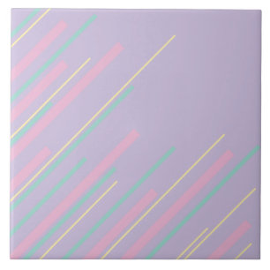 Diagonalen - Pastellrosa, Gelb, Lila und Grün Fliese