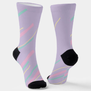 Diagonalen - Pastellrosa, Gelb, Lila und Grün Socken