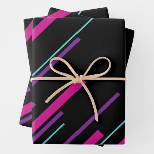 Diagonalen - rosa, Lila, blau und schwarz Geschenkpapier Set