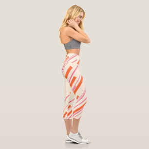 Diagonalen - Rosa, Orange und Creme Capri Leggings