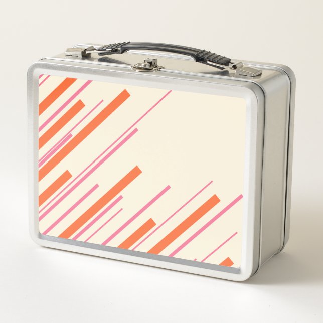 Diagonalen - Rosa, Orange und Creme Metall Brotdose (Vorderseite)