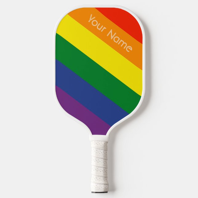 Diagonaler Regenbogen Stripter Individuelle Name Pickleball Schläger (Vorderseite)