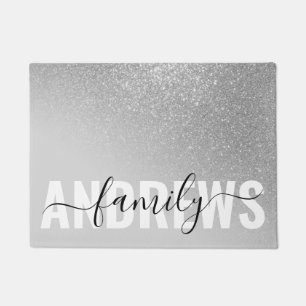 Diagonaler Silber Glitzer Gradient Ombre Monogramm Fußmatte