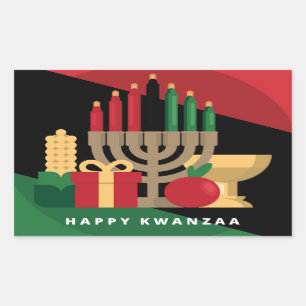diagonaler Streifen Happy Kwanzaa Rechteckiger Aufkleber