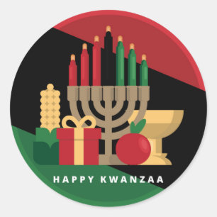 diagonaler Streifen Happy Kwanzaa Runder Aufkleber