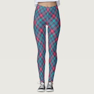 Diagonales blau rosa Karomuster Leggings