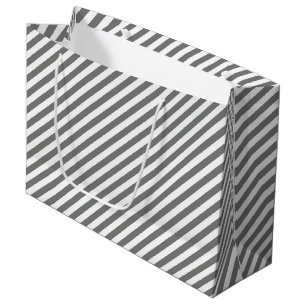 Diagonales grau-weißes Streifenmuster Große Geschenktüte