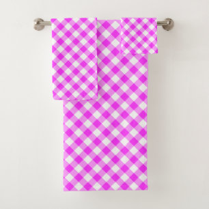 Diagonales heißes Rosa-u. Weiß-Büffel-kariertes Badhandtuch Set