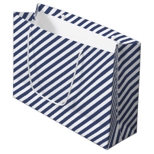 Diagonales Muster mit navyblauen und weißen Streif Große Geschenktüte