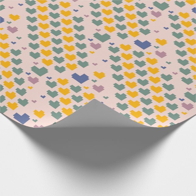 Diagonales Pixel-Herz-Muster Geschenkpapier (Ecke)