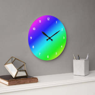 Diagonales Regenbogen-Gefälle Blau zu Grün Große Wanduhr