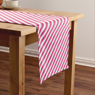 Diagonales rosa und weiße Streifenmuster Kurzer Tischläufer