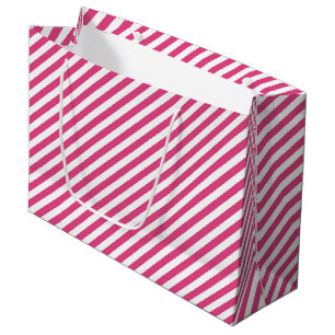 Diagonales rosa-weiße Streifenmuster Große Geschenktüte