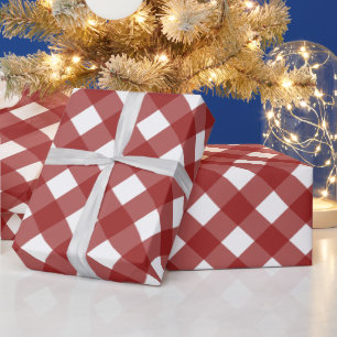 Diagonales rot-weißes Büffel-Karo Geschenkpapier