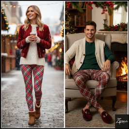 Diagonales rotes grünes dichtes Tartan Karo Leggings