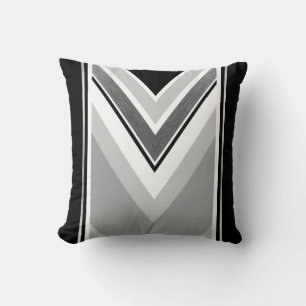 Diagonales schwarzes, graues, metallisches Streife Kissen