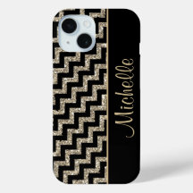 Diagonales schwarzes Zickzack Gold personalisiert
