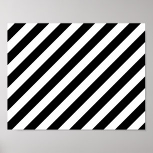 Diagonales Streifen-Schwarzweiss-Muster Poster