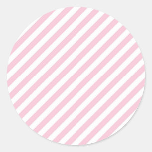 Diagonales weißes und rosa Streifenmuster Runder Aufkleber