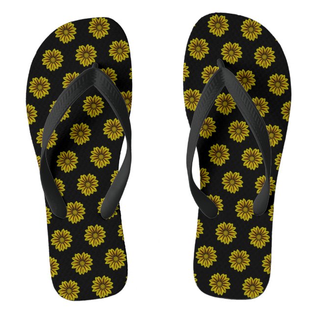 Diagonalgelbe Sonnenblumen gegen Schwarz Flip Flops (Fußbett)