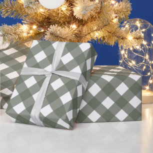 Diagonalgrün und Weißbüffel Kariert Geschenkpapier