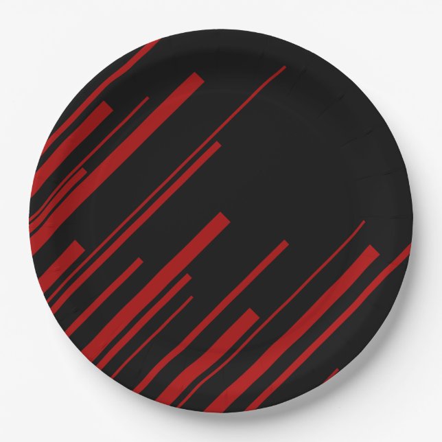 Diagonallinien in Rot und Schwarz Pappteller (Vorderseite)