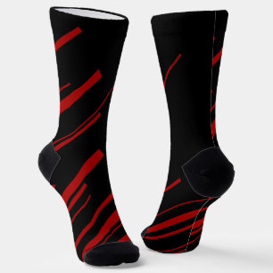 Diagonallinien in Rot und Schwarz Socken
