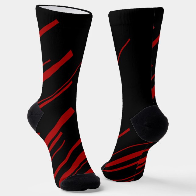 Diagonallinien in Rot und Schwarz Socken (Gewinkelt)