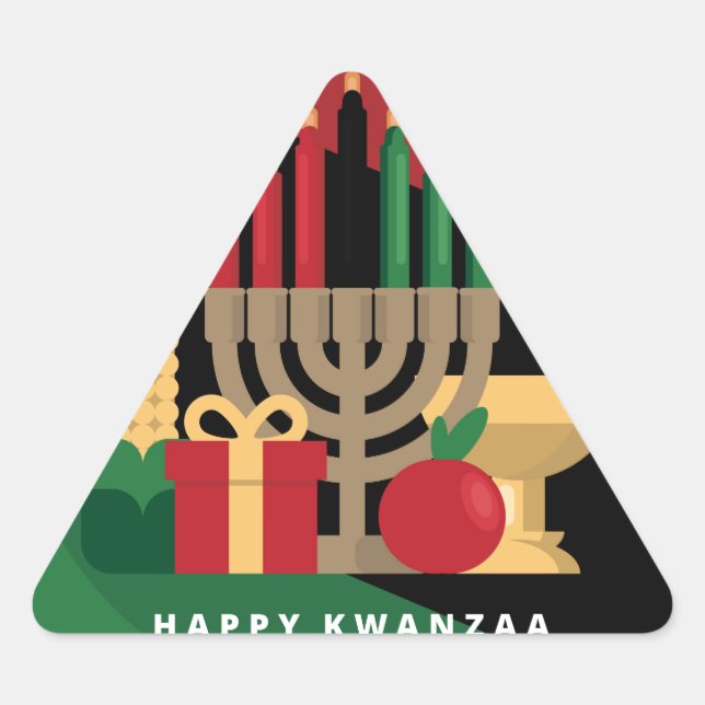 Diagonalstreifen Happy Kwanzaa Triangle Sticker (Vorderseite)