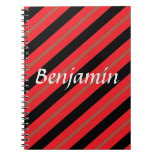 Diagonalstreifen, schwarz, rot und braun notizblock