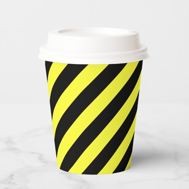 Diagonalstreifen, schwarz und gelb, Papiertasse Pappbecher (Vorderseite)