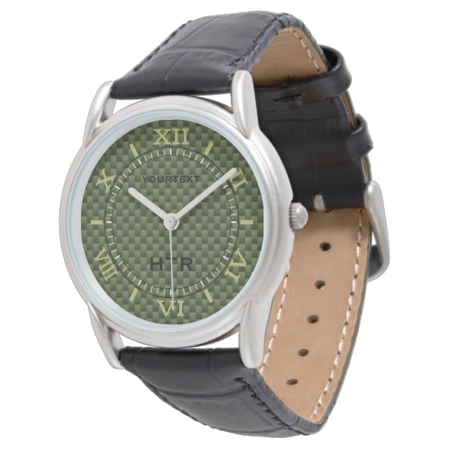Dial für personalisierte Öle mit grünem Kohlenstof Armbanduhr (Schrägansicht)